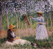 Claude Monet Suzanne Reading and Blanche Painting by the Marsh at Giverny France oil painting artist